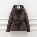 Sigrid Belted Hooded Puffer Jacket in Chocolate