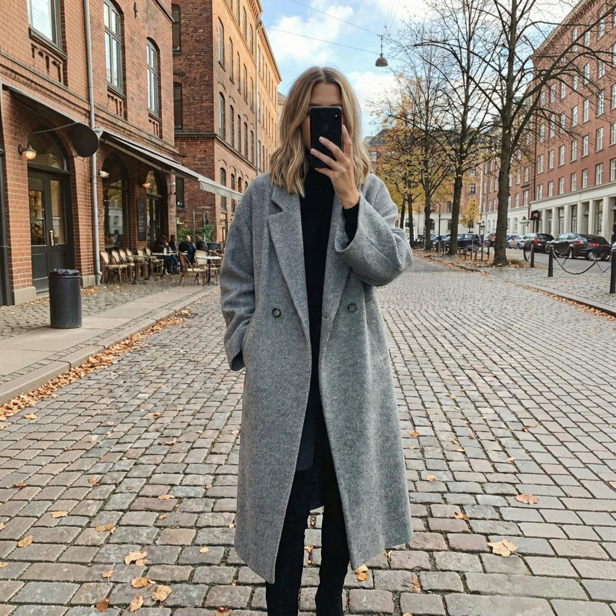 Olive Wool Blend Maxi Coat, Grey