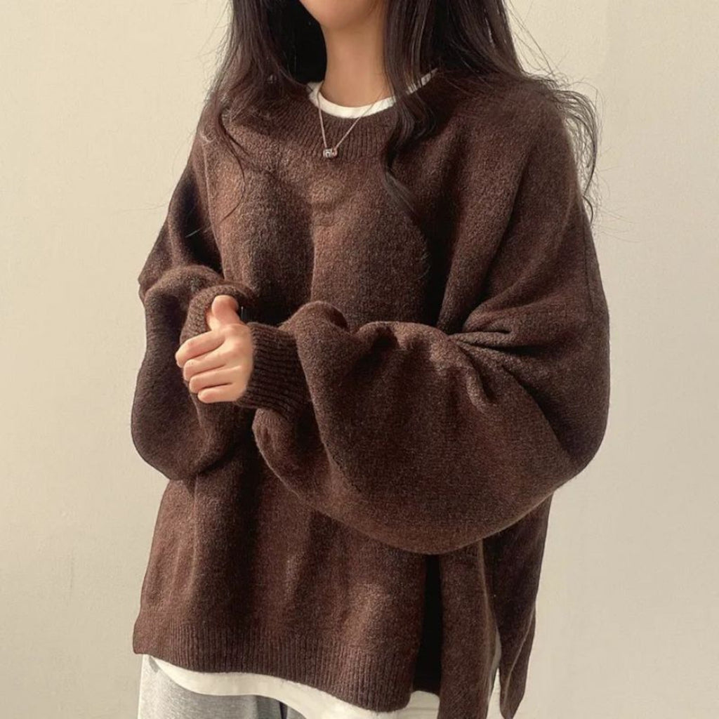 Thea Relaxed Fit Crewneck Sweater, Brown