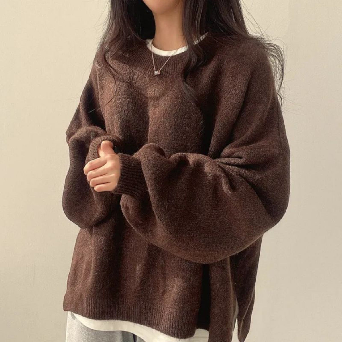 Thea Relaxed Fit Crewneck Sweater, Brown
