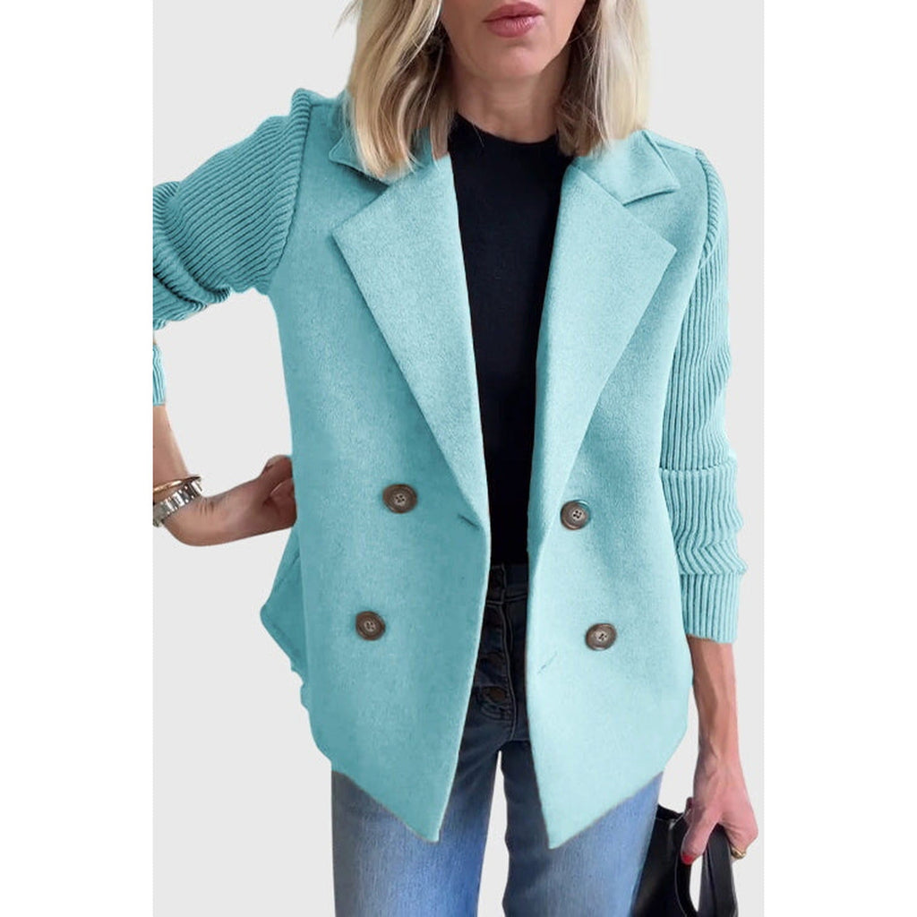 Amara Elegant Double-Breasted Blazer light blue – Mance Wear women's blazer