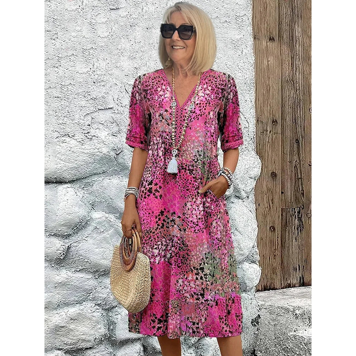 Naomi | Vibrant Pattern Midi Dress
