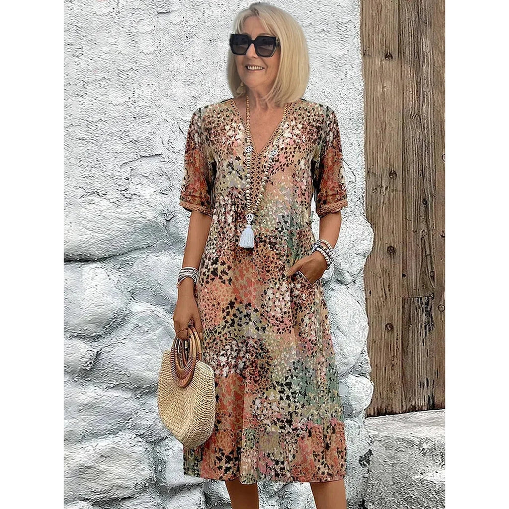 Naomi | Vibrant Pattern Midi Dress