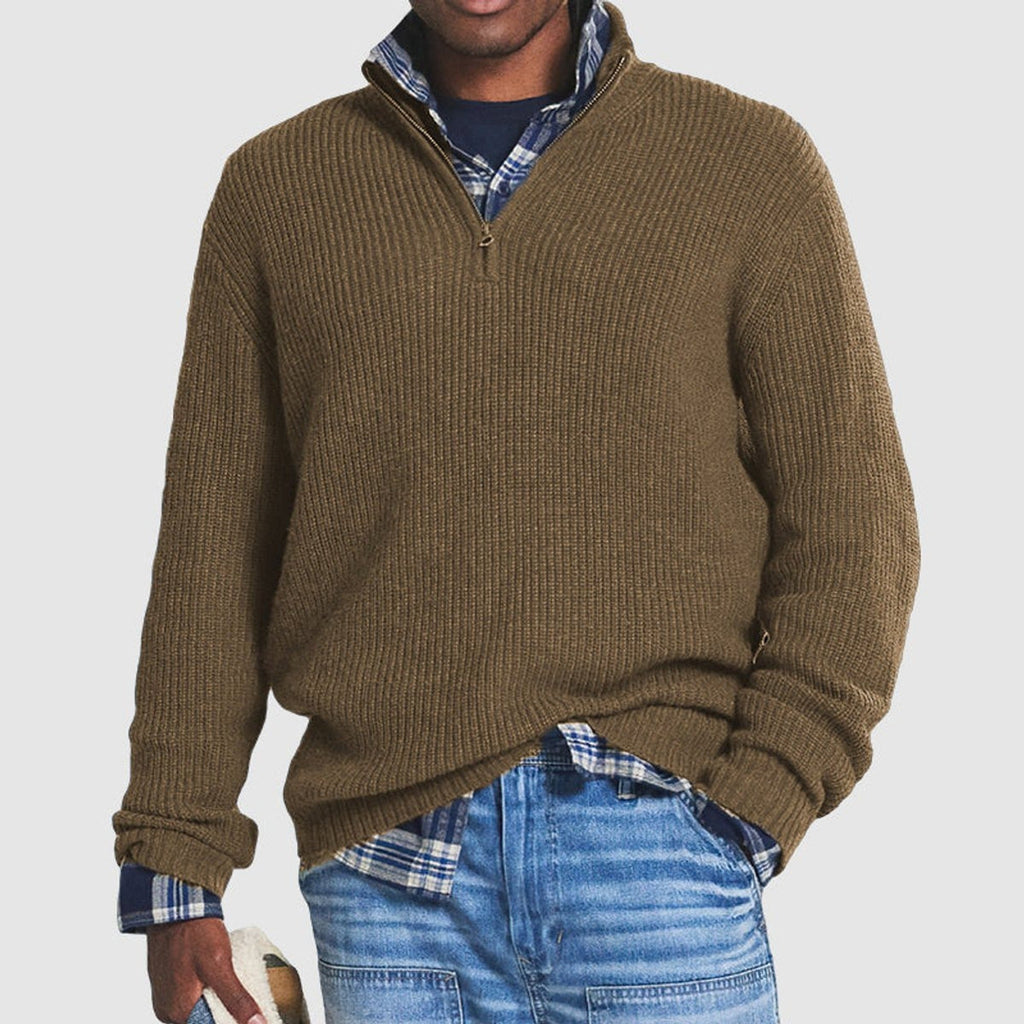 Frederick Business Casual Quarter-Zip Sweater brown – Mance Wear men's sweater