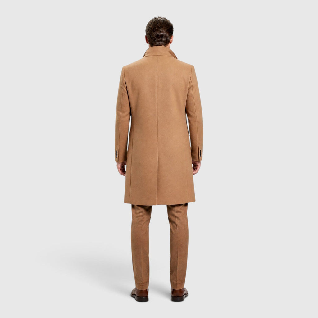 Quentin Long Wool Coat in Khaki, product detail photo by Mance Wear