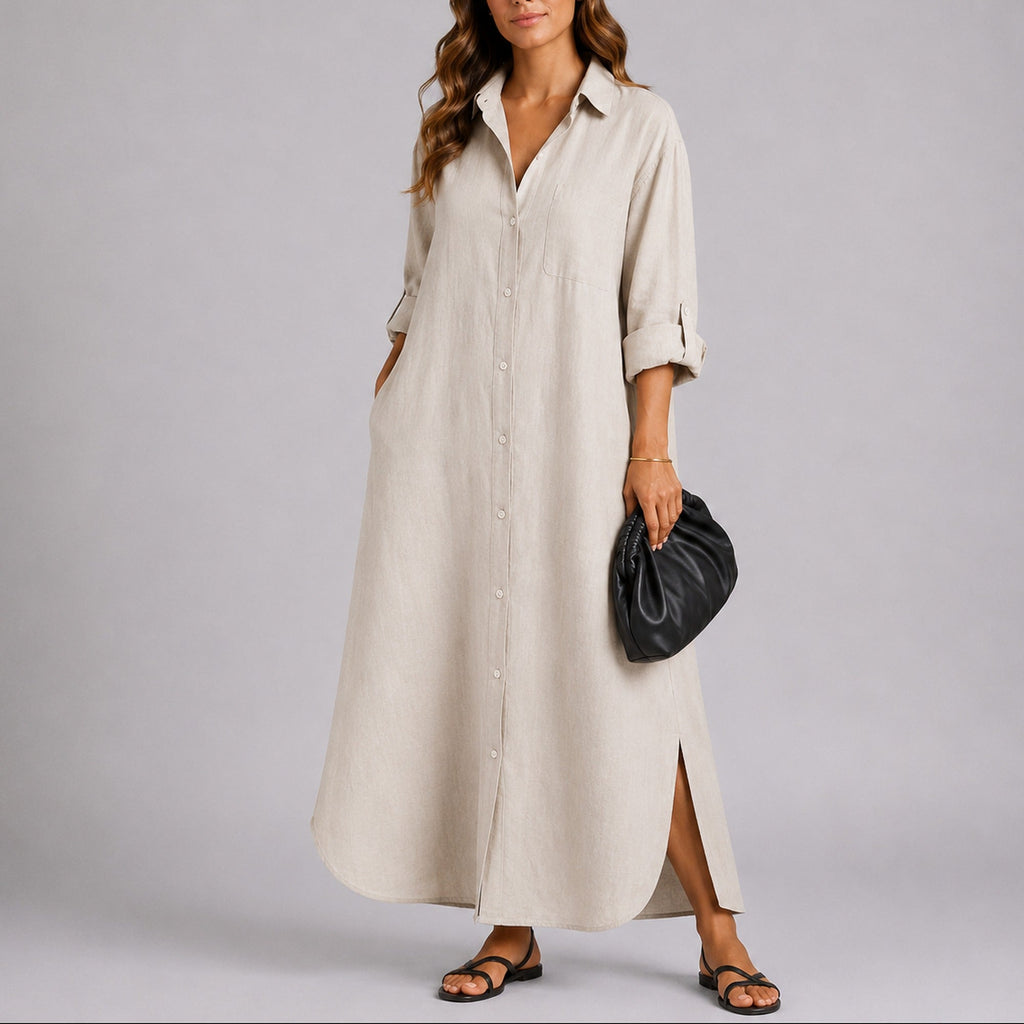 Mabel Relaxed Linen Shirt Maxi Dress