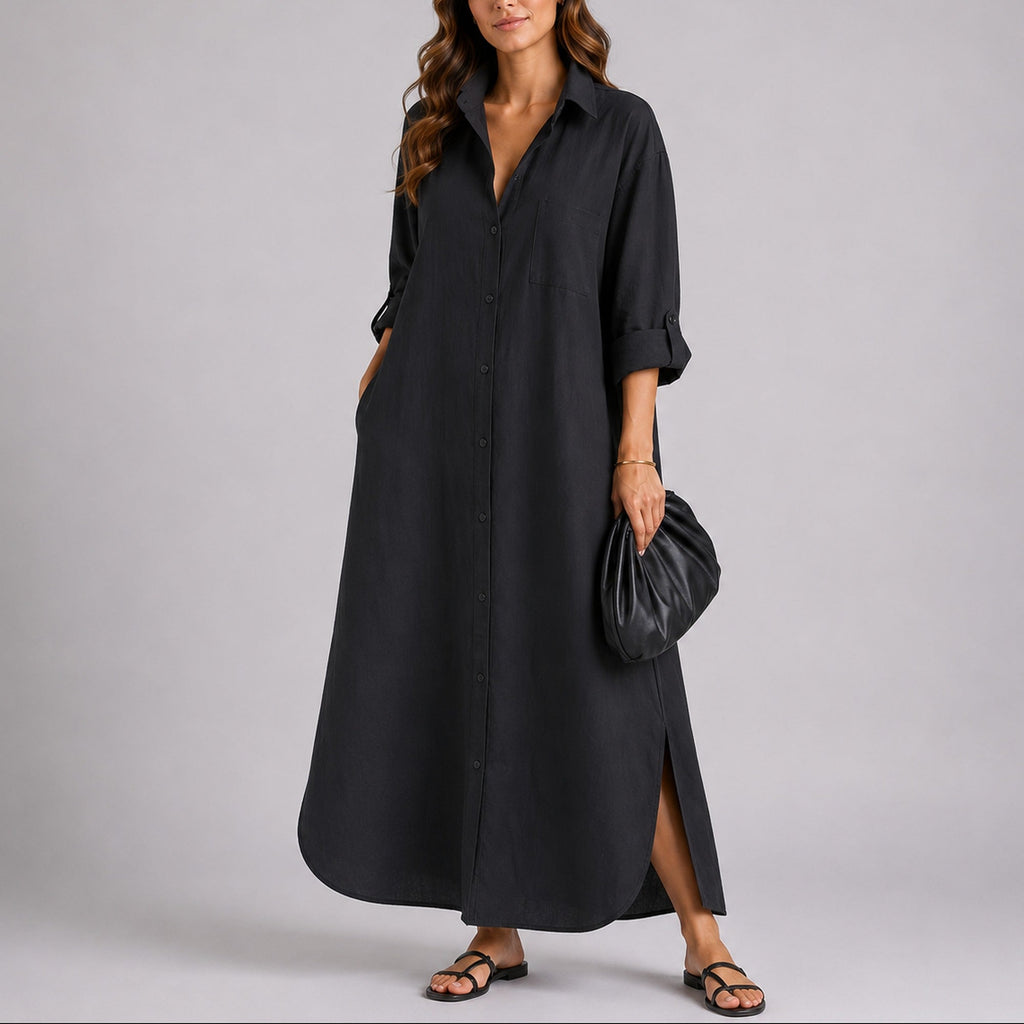 Mabel Relaxed Linen Shirt Maxi Dress