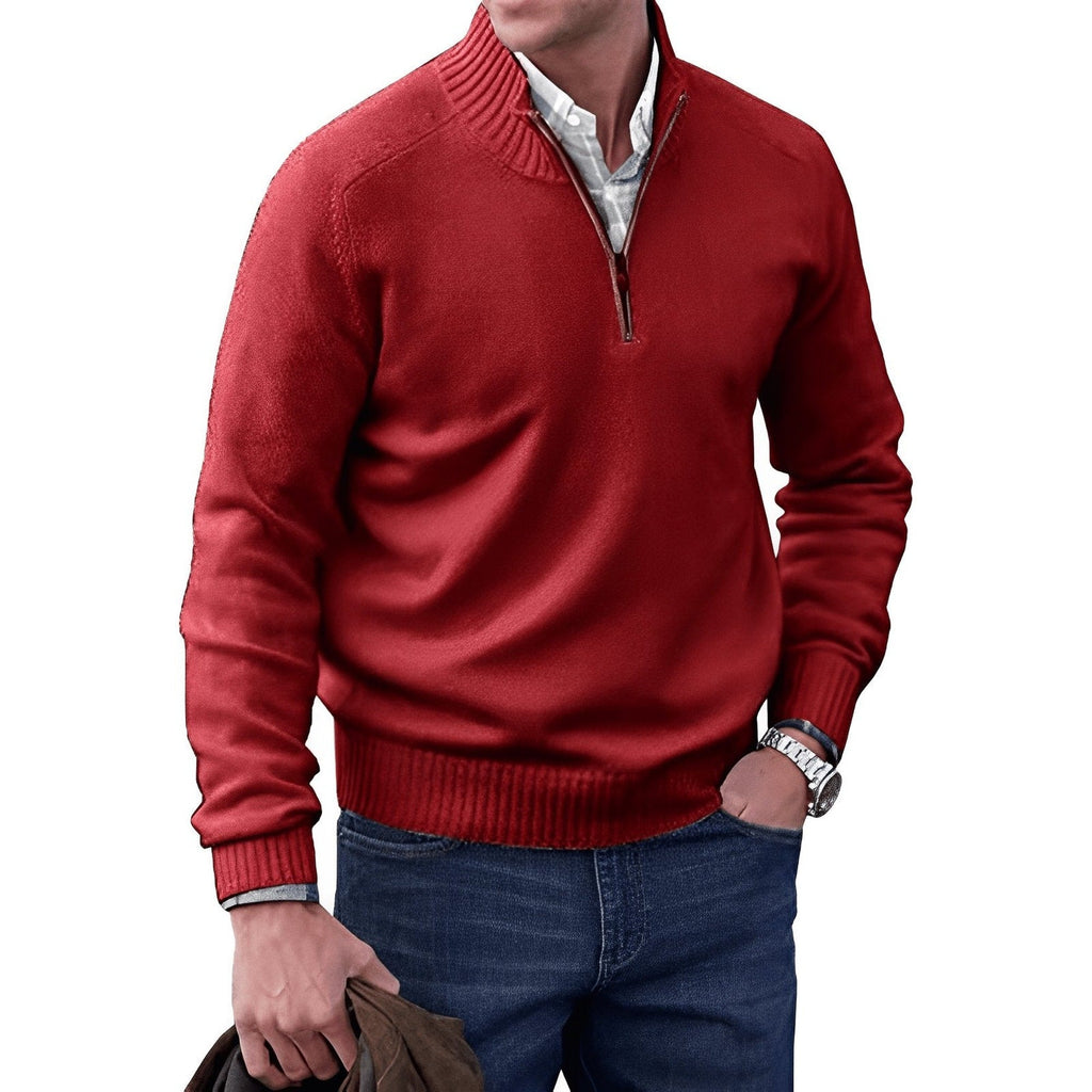 Martin Quarter-Zip Pullover Sweater red – Mance Wear men's sweater