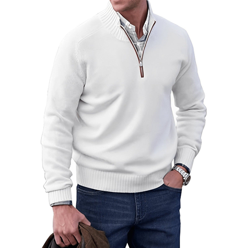 Martin Quarter-Zip Pullover Sweater white – Mance Wear men's sweater