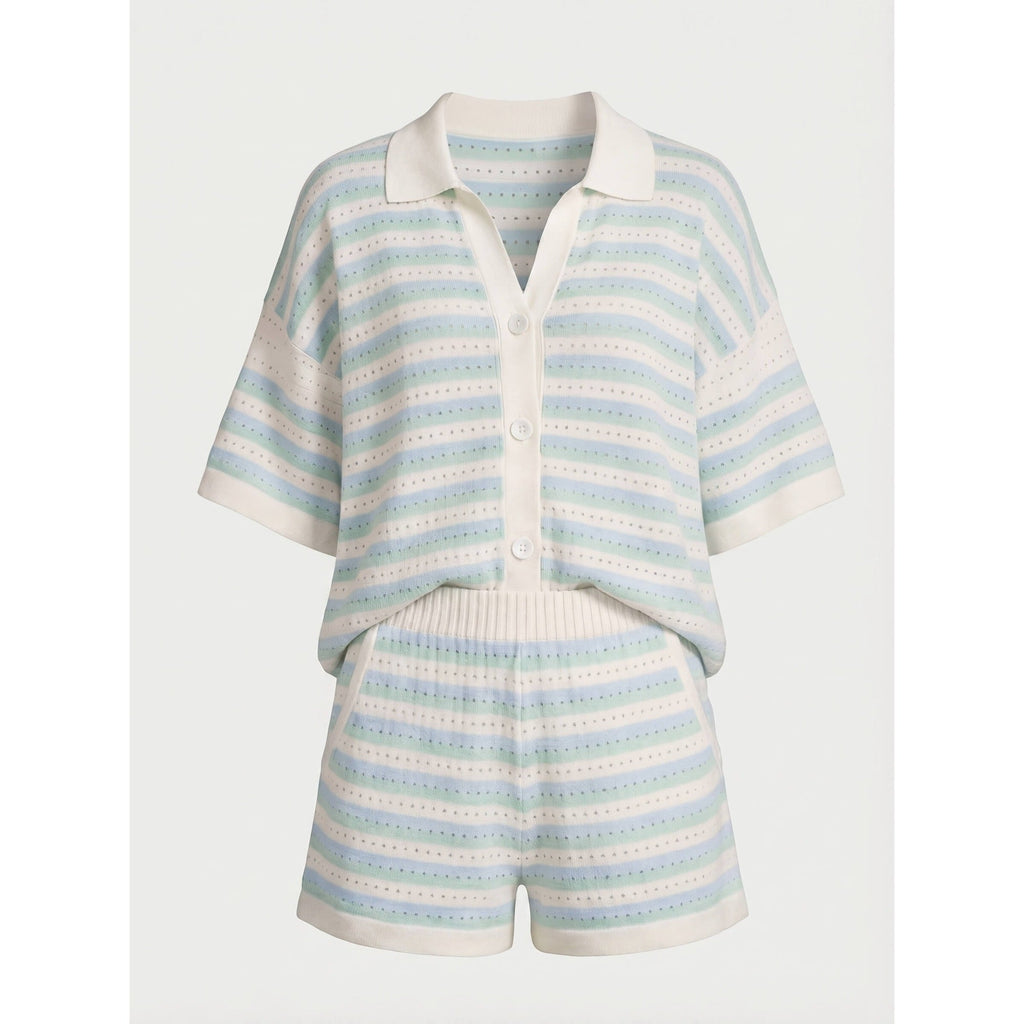 Skye Striped Knit Polo Set blue – Mance Wear women's two piece set