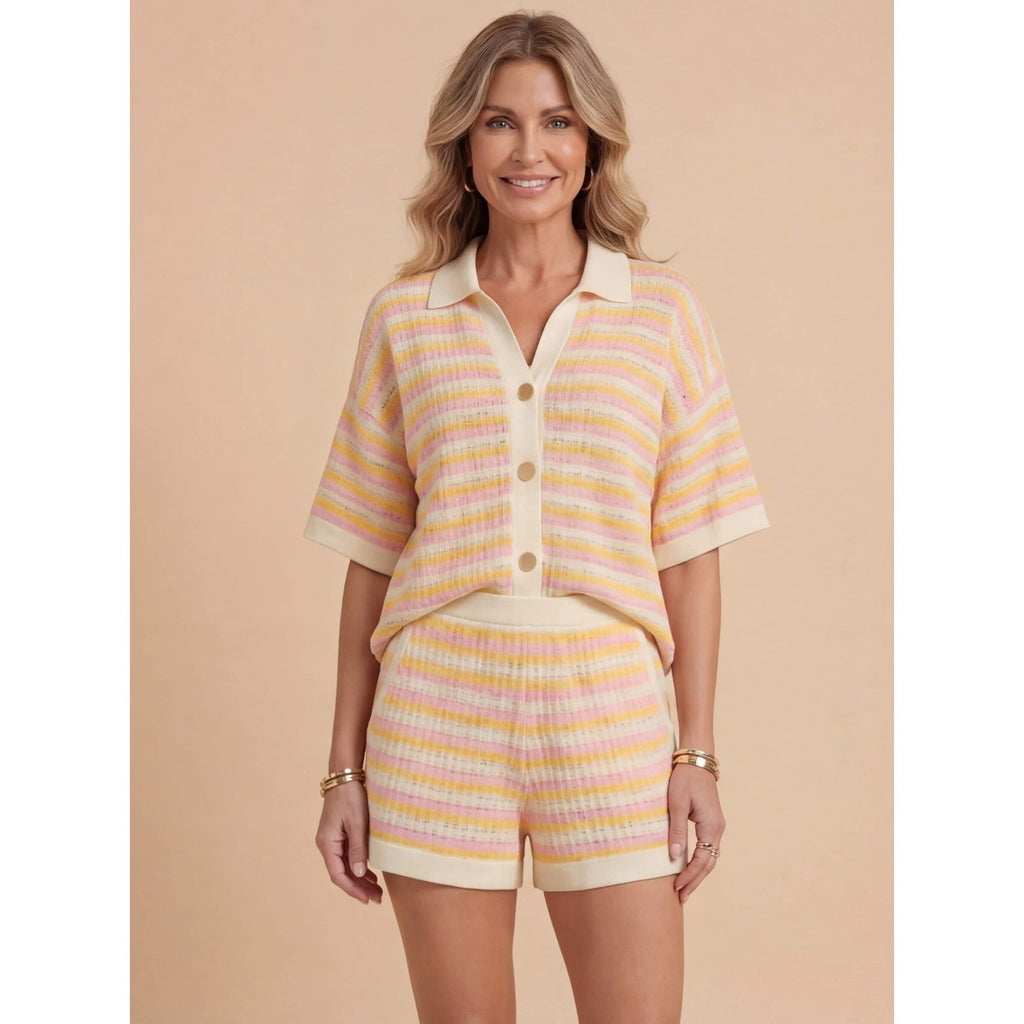 Skye Striped Knit Polo Set yellow – Mance Wear women's two piece set