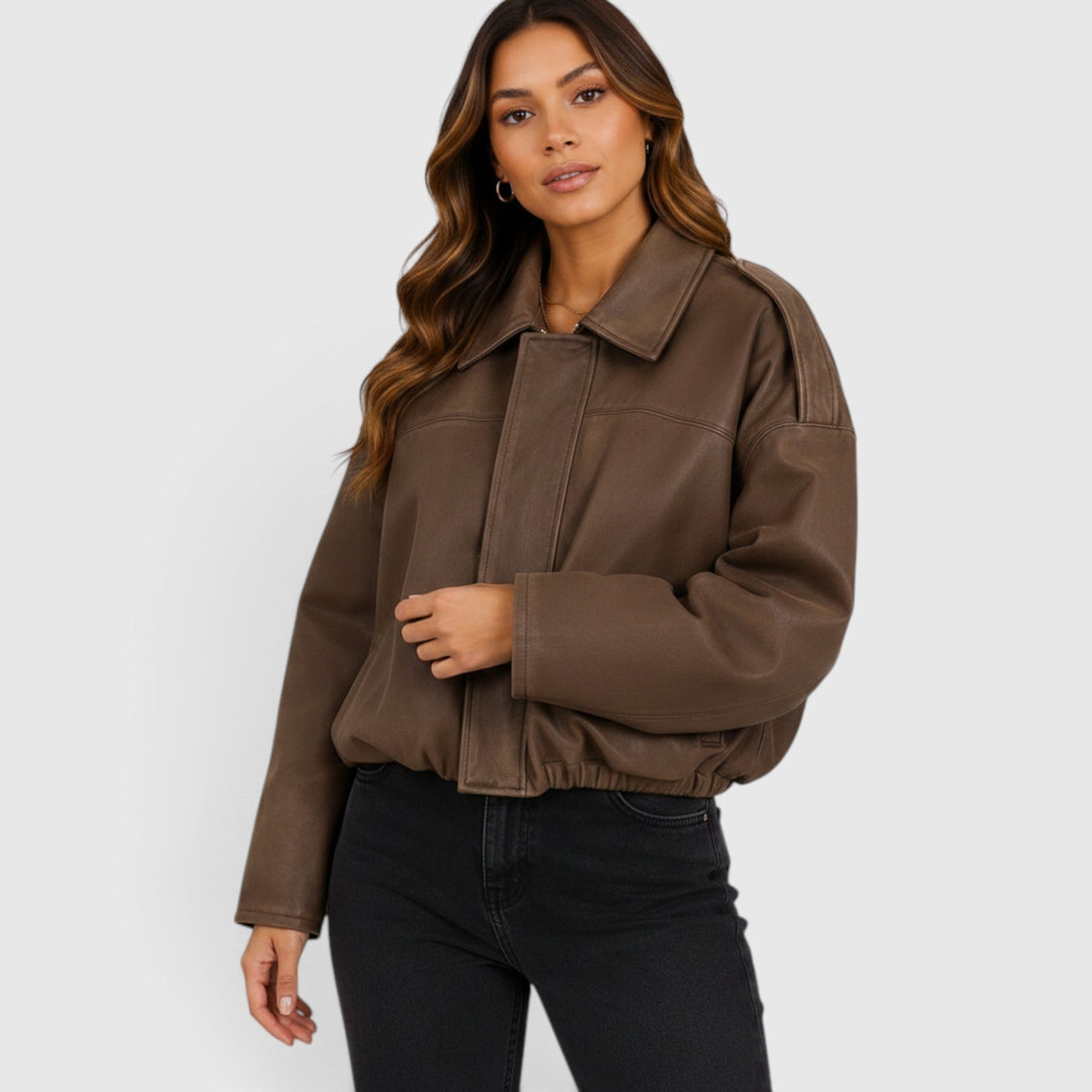 Tessa Oversized Suede Bomber product detail photo by Mance Wear