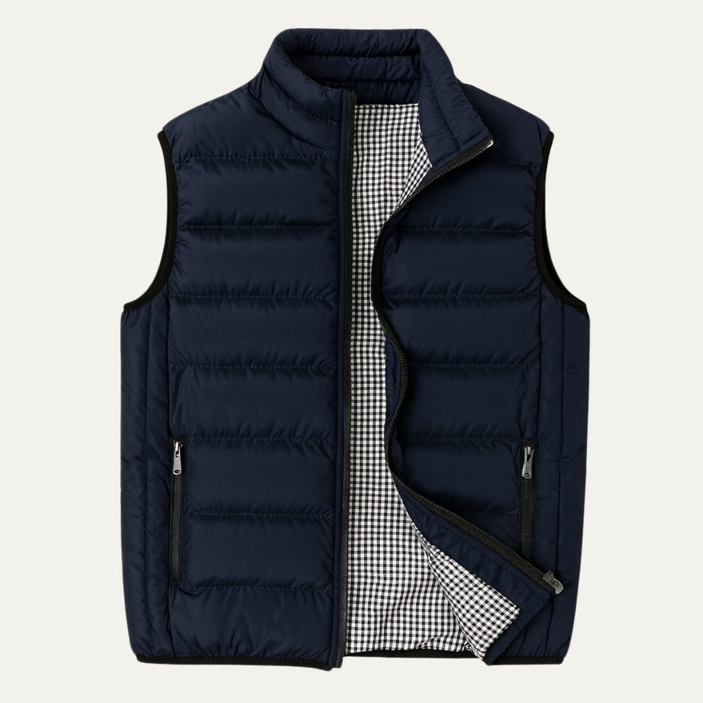 Adrian Stand Collar Puffer Vest navy – Mance Wear men's vest