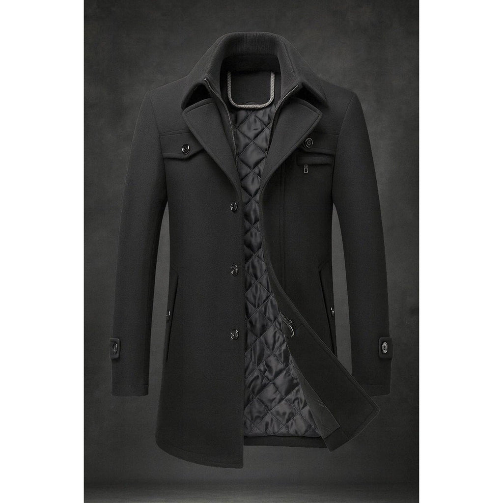 Finn Double-Collar Quilted Overcoat black – Mance Wear men's coat