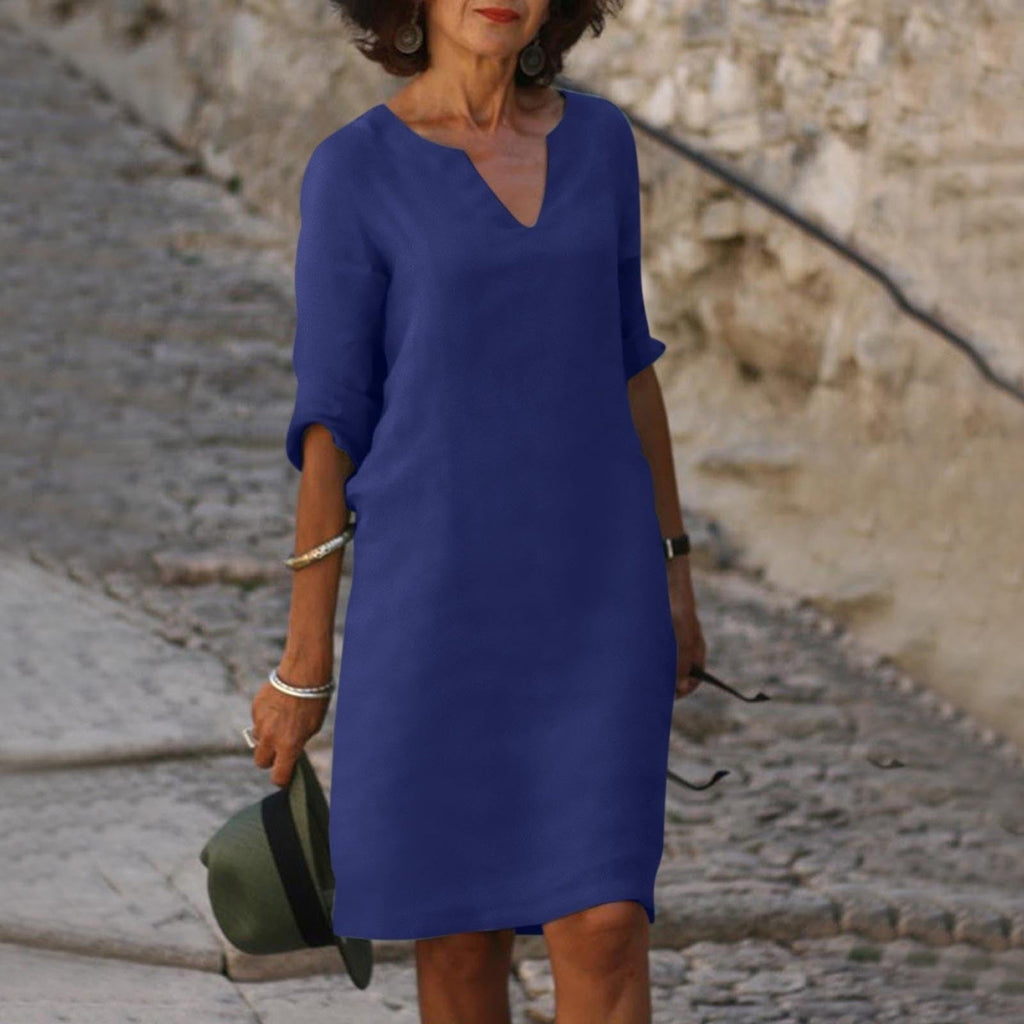 Hazel | Women's 3/4 Sleeve Shift Midi Dress