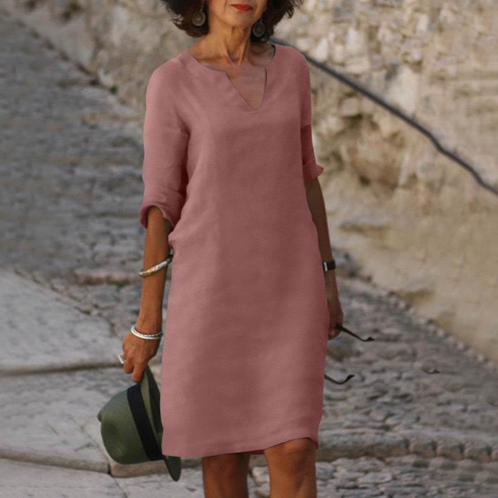 Hazel | Women's 3/4 Sleeve Shift Midi Dress