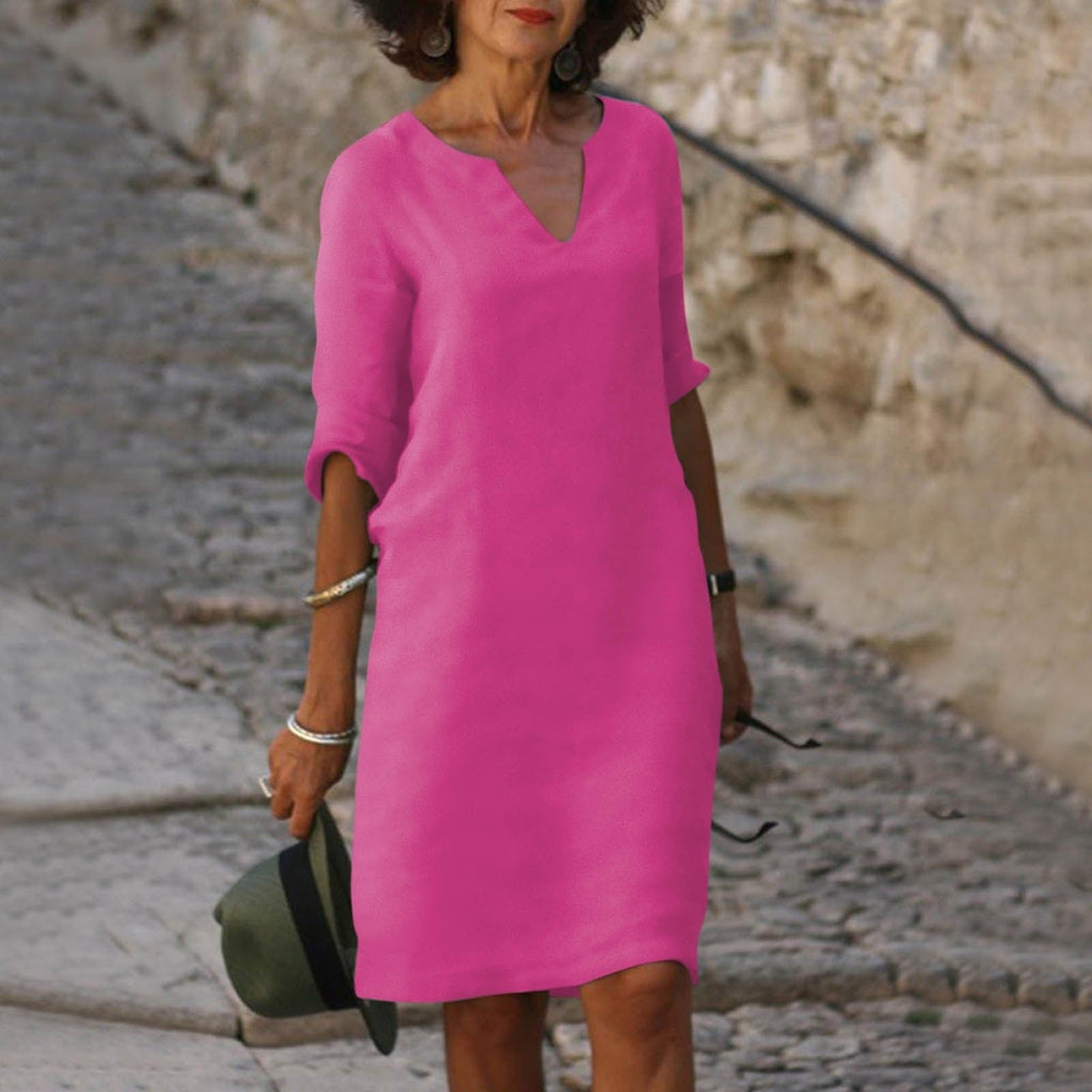Hazel | Women's 3/4 Sleeve Shift Midi Dress