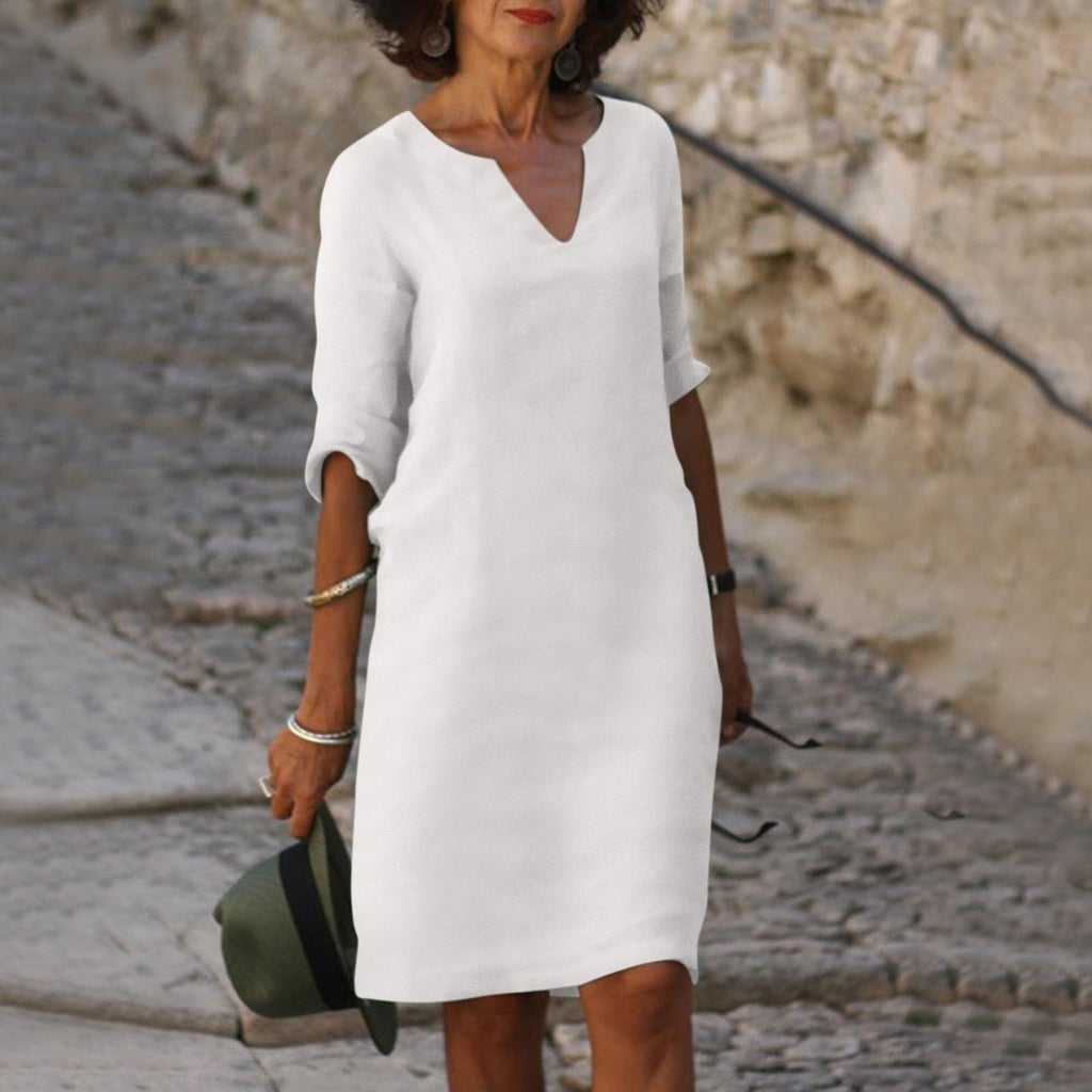 Hazel | Women's 3/4 Sleeve Shift Midi Dress