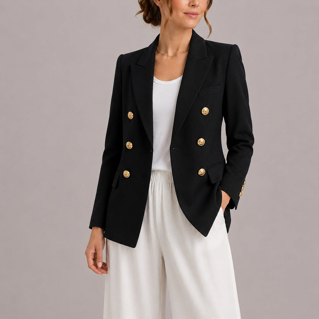 Alma Double-Breasted Gold Button Blazer