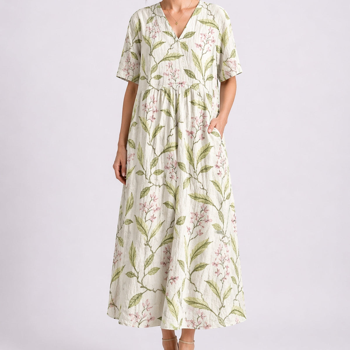 Maya Floral V-Neck Midi Dress