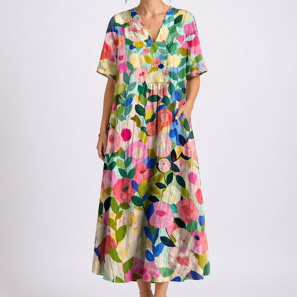 Maya Floral V-Neck Midi Dress
