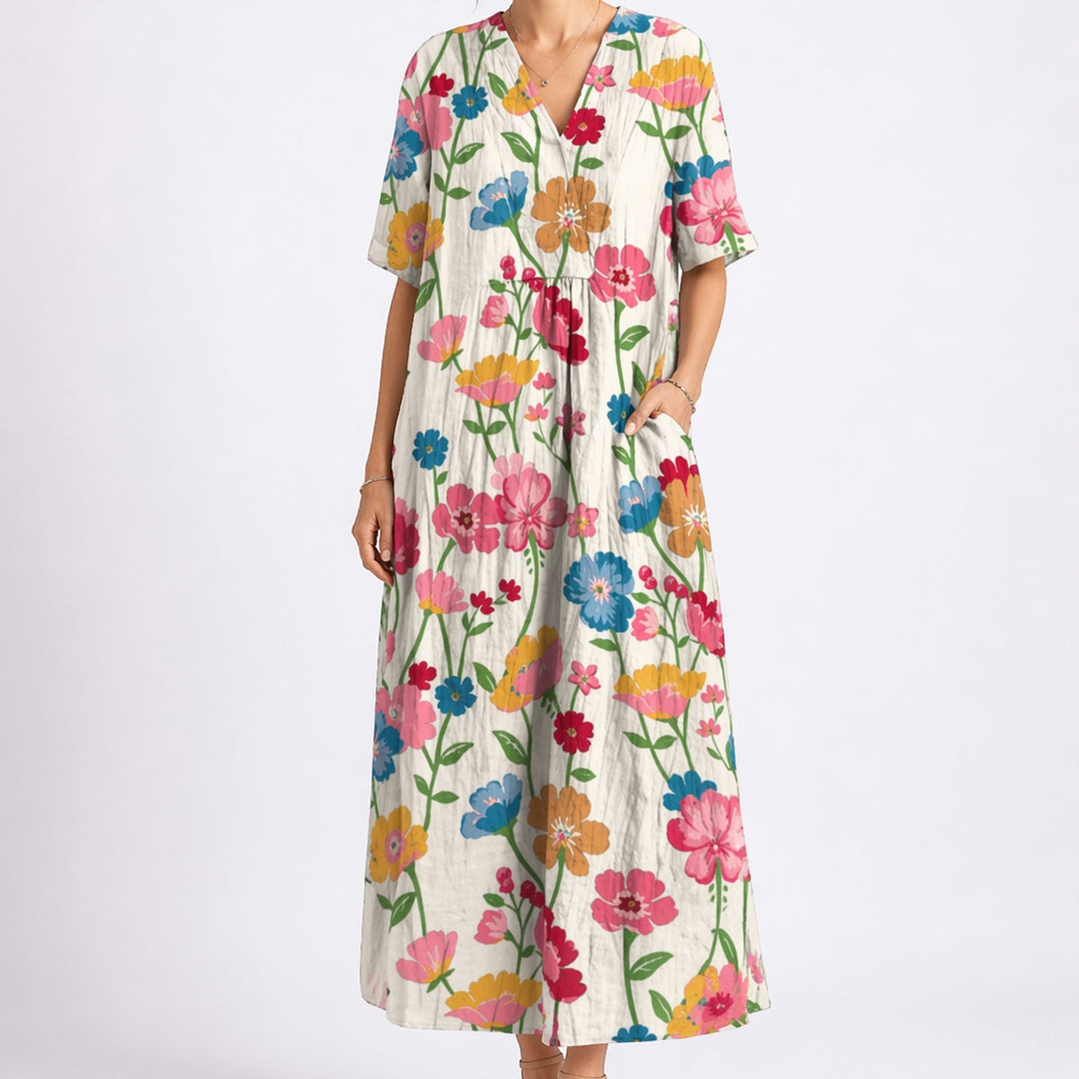 Maya Floral V-Neck Midi Dress