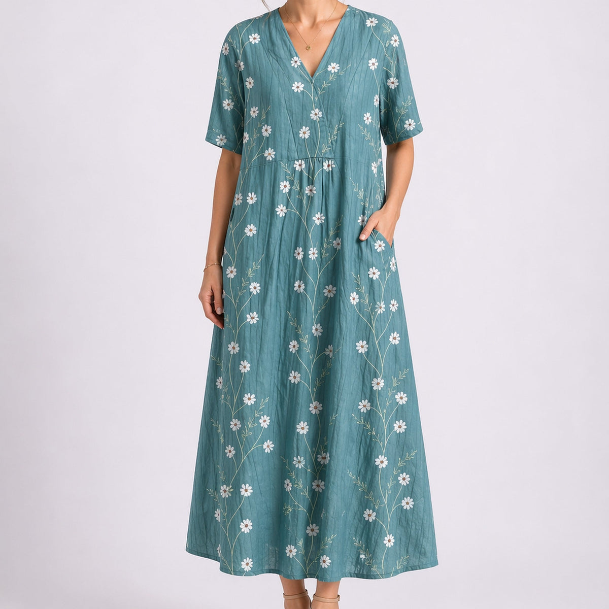 Maya Floral V-Neck Midi Dress