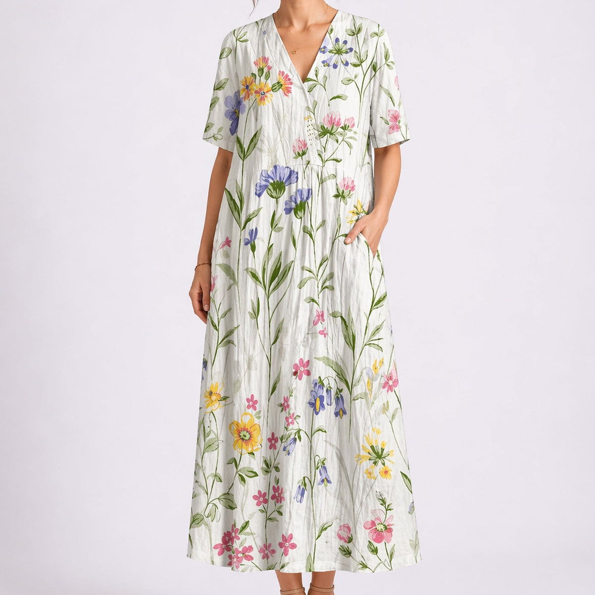 Maya Floral V-Neck Midi Dress