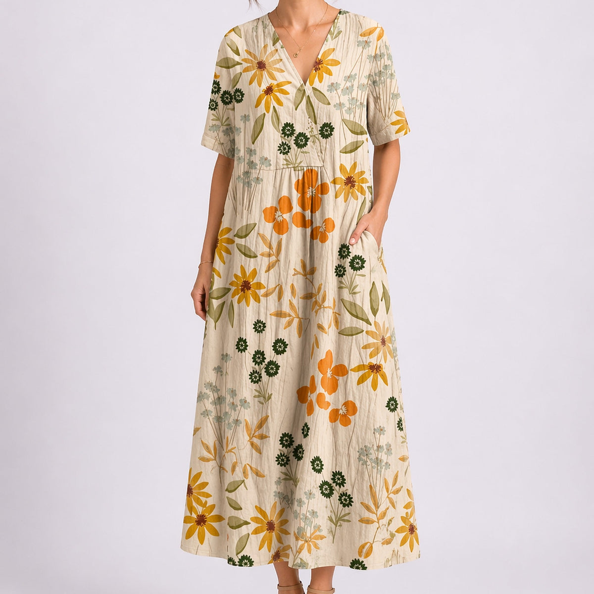 Maya Floral V-Neck Midi Dress