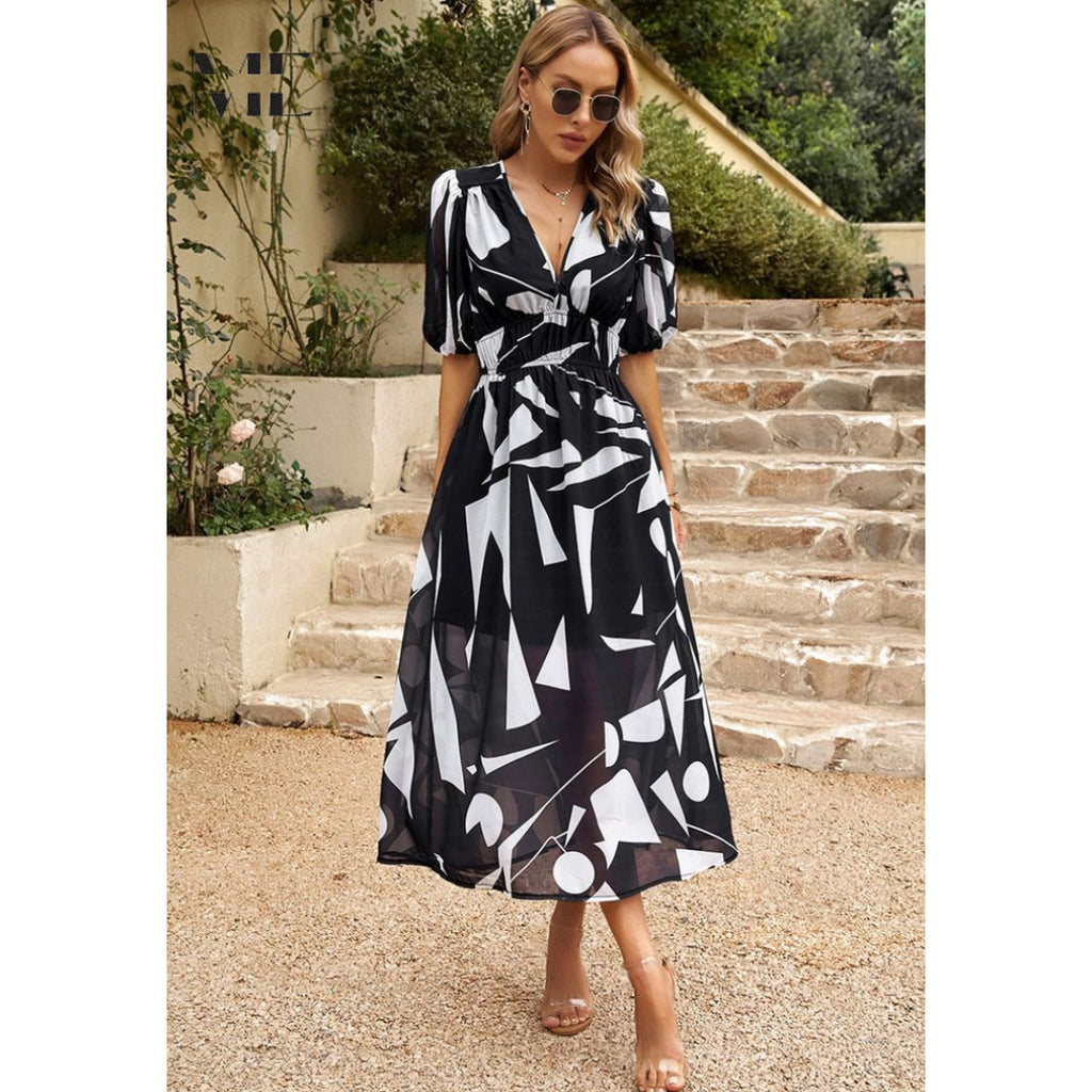 Nadia | Women's V-Neck Floral A-Line Midi Dress